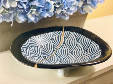 Kintsugi Repaired Stoneware Scale Pattern Platter
